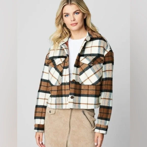 Blank NYC Plaid Cropped Shacket Shirt Jacket in All The Best Size Small - Picture 1 of 15